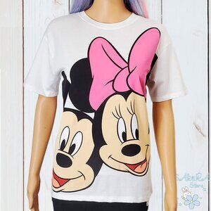 NWT MICKEY MOUSE & MINNIE DISNEY WOMEN'S WHITE SHORT SLEEVE CREW NECK T-SHIRT